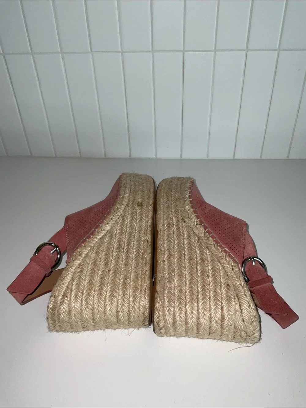 Marc Fisher Mlandela Pink Suede Espadrille Wedge Sandals